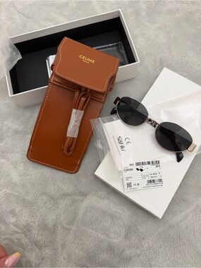 Celine Tan Leather Sunglasses Pouch with Detachable Strap